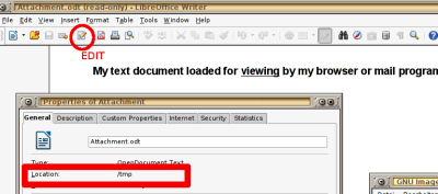 Read-only document with location in temporary document and edit button on standard toolbar.