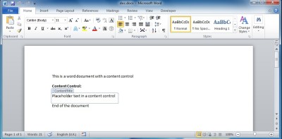 Content control in Word 2010