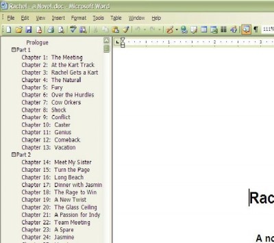 Screen shot of the same document and the Document Map in Word.