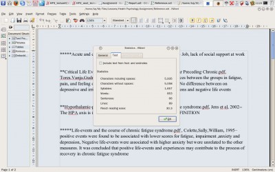 The screenshot of word count in KWord, the same document